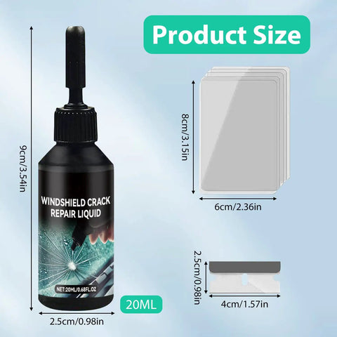 Windshield Chip And Crack Repair Kit For Cars With Nano Fluid For Quick Cures, showing 20ml repair liquid and tools