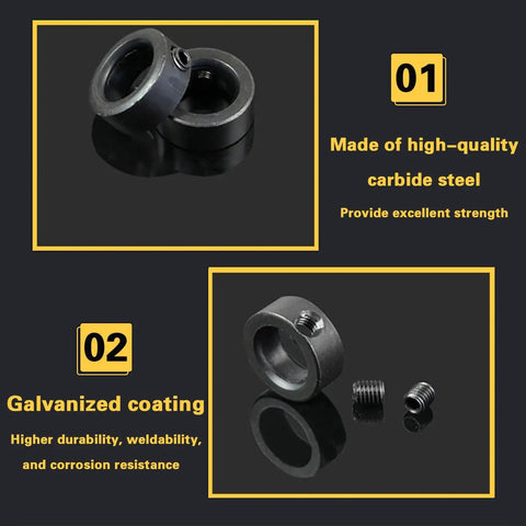 8 Pack 5/8 Inch Bore Solid Steel Shaft Collars With Zinc Plated Coating showcasing high-quality steel and galvanizing features