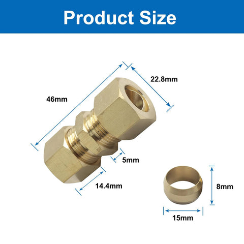 Brass compression tube fitting union for 1/2 in OD tubes, Amazon brand, angled view