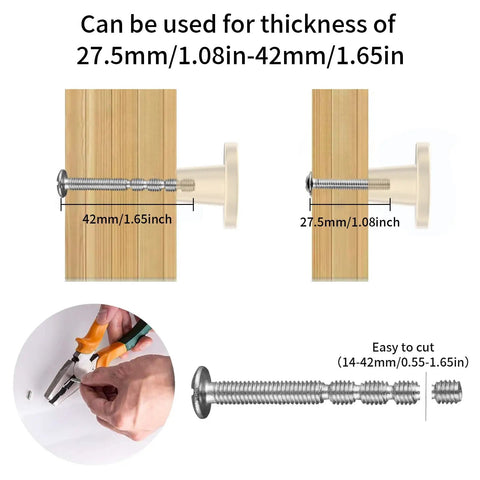 Gold Brass Drawer Knobs 25mm 1 Inch 6 Pack Round Cabinet Hardware installation diagram with adjustable screws