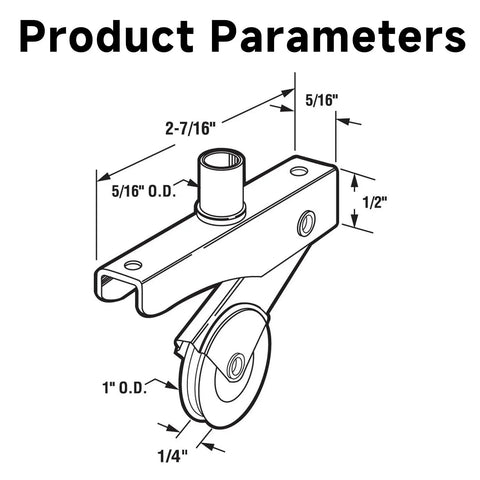 Pack Of Four Steel Sliding Screen Door Rollers Replacement Kit For Patio And Garage Doors Quick Swap gliding wheel dimensions illustration.