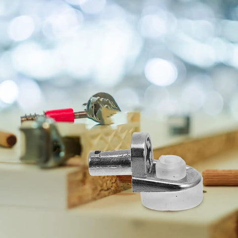 Close-up of 24 Pack Zinc Alloy Shelf Support Pegs For Cabinets And Cupboards, showing sturdy silver shelf pin with seven shaped design.