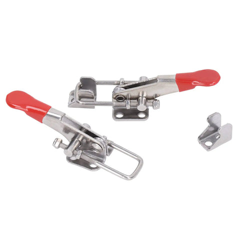 Heavy Duty Stainless Steel Adjustable Gate Latches 2 Pack Pull Latches Tailgate Kit 400 Lbs Capacity with red handles