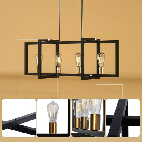 Modern Island Kitchen Pendant Light With Four Adjustable Sockets, Vintage Black And Bronze Ceiling Fixture For Dining Room Cafe Bar