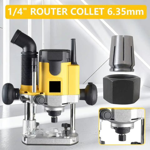 Upgraded Precision Machined Router Collet Kit For DeWalt DW621 DW618 And 1613 1618 Series with 1/4 inch size displayed