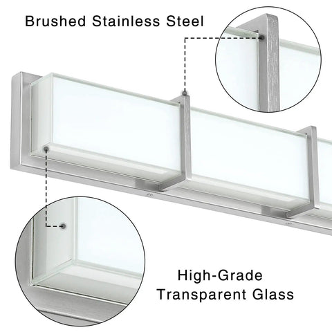 27 Inch Brushed Nickel Vanity Light Fixture with brushed stainless steel and high-grade transparent glass details