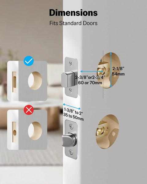 Front Door Lock Set With 2 Lever Handles Keyless Entry Deadbolt Fingerprint And Digital Keypad Matte Black 3 In 1 Unlock System installation dimensions diagram for standard doors.