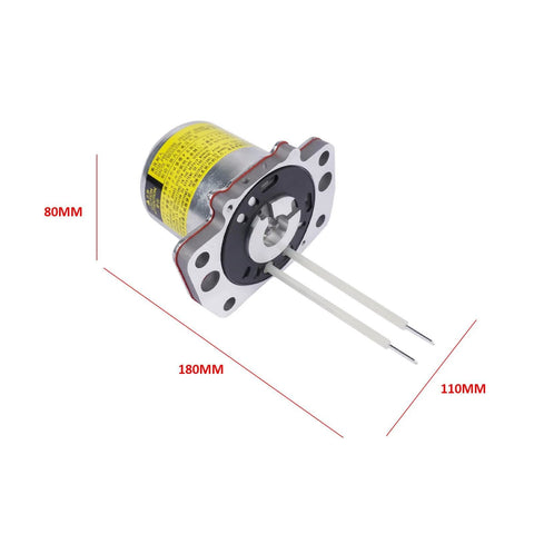 LBLYTO ABS pump motor assembly; silver housing, yellow label, two white leads (front view)