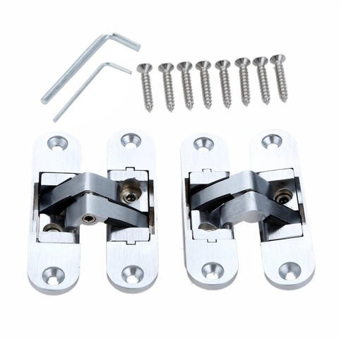 Pro Grade Zinc Alloy Hidden Hinges 2 Piece Set 23 X 95mm with screws and hex keys for invisible concealed door installations.