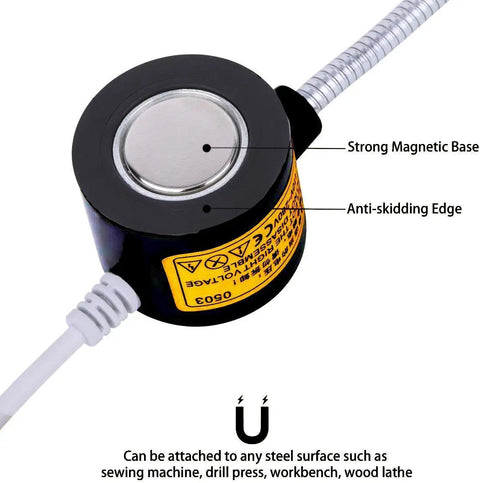 Close-up of the magnetic base of the Two Pack Magnetic LED Work Light With Flexible Gooseneck 6W 30 LEDs showing mounting features.