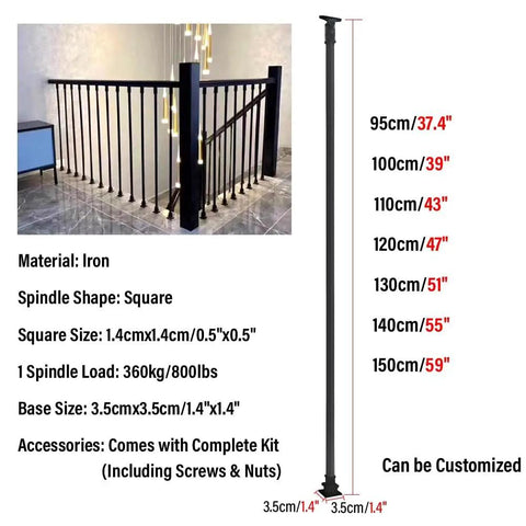 Kick Up Your Stair Game With Modern Square Metal Railing Balusters Floor Mount Guardrail Kit Featuring Matte Black Rust Resistant Wrought Iron Deck Balustrade Spindles Easy Install displayed in interior stairway.