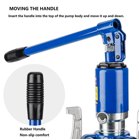Heavy Duty Built Tough Portable Hydraulic Bearing Puller handle detail with rubber grip for comfort and control.