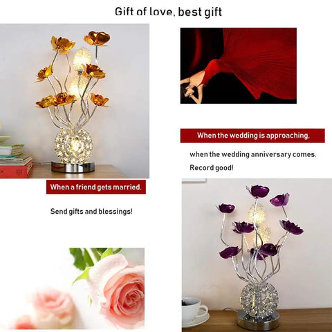 Vase Table Lamp With Modern Decor, Aluminum Flower Lights, G4 LED Bulbs 3x5W, 3000K Warm Glow, Brushed Chrome Base, Living Room Lamp