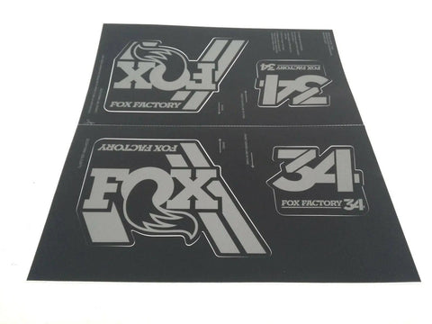 Heritage Fork And Shock Decal Kit Stealth Vinyl Finish For Motorcycles And Dirt Bikes with FOX logos displayed on sheet