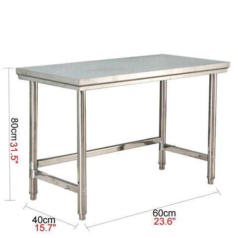 Heavy Duty 304 Stainless Steel Work Table With Adjustable Height, Removable Top, Reinforced Legs, Commercial Kitchen Prep Station, Built Tough For Heavy Lifting Without Breaking A Sweat, 80cm height, 60cm width.