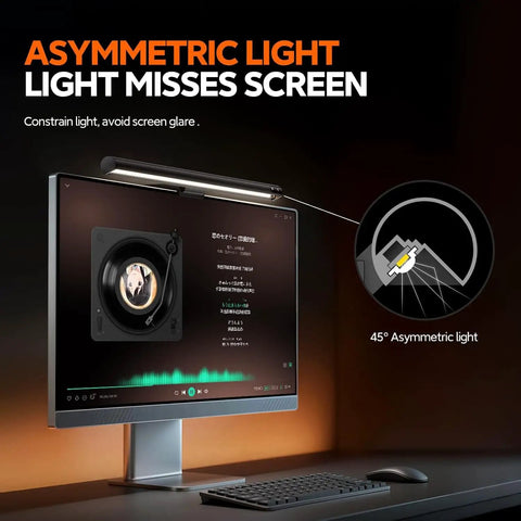 Monitor Light Bar For Your Desk USB Powered Dimmable Desk Lamp With Touch Control Adjustable Color Temperature 2900K To 6000K No Screen Glare Eye Friendly Flicker Free Space Saving Home Office Setup shown on computer