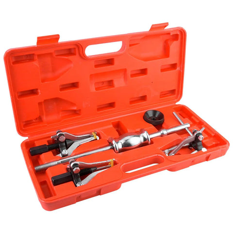 Badass 5 Piece Carbon Steel Internal External Gear Bearing Puller Removal Tool Kit With 100 MM Triple Leg Sliding Hammer 1 2 KG Weight For Strong Grip Locking Easy Extraction Of Stuck Bearings In Your Shop in orange case
