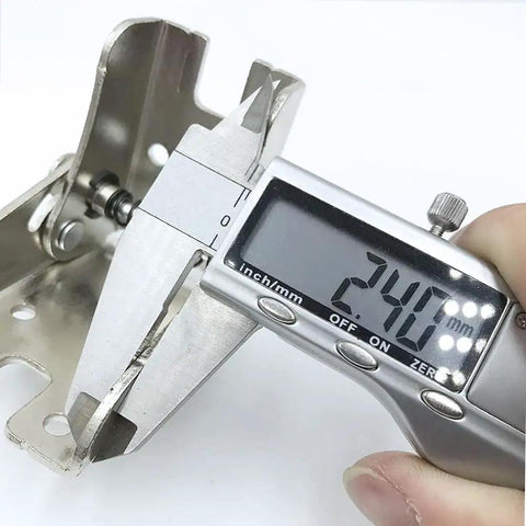 Close-up of measuring tool on 90 Degree Self Locking Folding Hinge Bracket Set For Table Leg Extensions, showing 24mm width.