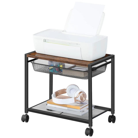 Under Desk Printer Stand With Wheels, Industrial Grade 2 Tier Printer Cart On Casters, Workhorse Heavy Duty Storage Rack For Office And Home