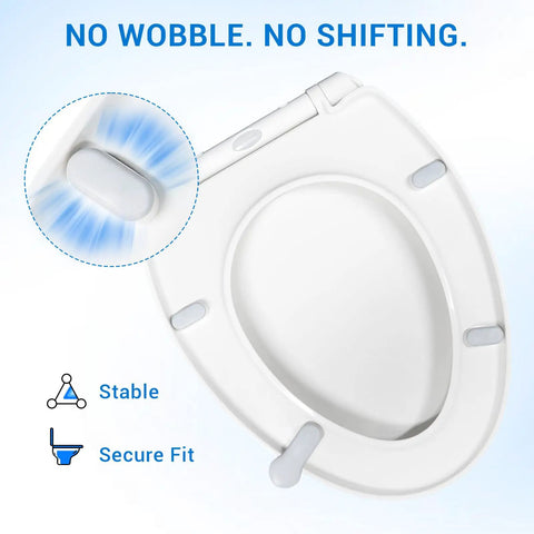 Premium White Elongated Toilet Seat Featuring Soft Close Lid And Touch Free Handle Quiet Closing Design close-up of secure fit features.