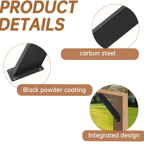 Heavy Duty Connector Brace Kit For Pergolas And Gazebos 45 Degree Angle Support Brackets In Black Steel Roof Riser Beams For Patio Covers Beefy Outdoor Pergola Bracket Set 2 Pack