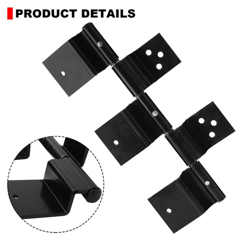 Heavy Duty RV Entry Door Friction Hinge Kit Two Pack Delivers Rock Solid Zero Sag Performance For Travel Trailers Motorhomes And Fifth Wheels With Plug And Play Setup, close-up of black metal hinge.