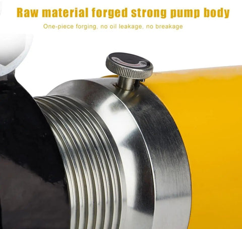 Close-up of the forged pump body of the Real Deal Heavy Duty Hydraulic Gear Puller And Bearing Separator Tool.