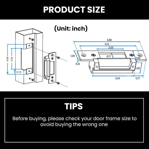 Top Shelf Heavy Duty Electric Door Strike Lock For Hassle Free Access Control Setup Rock Solid Fail Secure And Fail Safe Adjustable Mount dimensions diagram