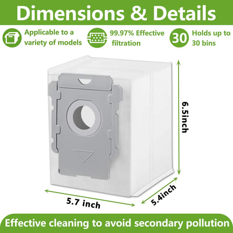 Dimensions of 16 Pack Replacement Heavy Duty Vacuum Bags For I Series S Series And J Series With Clean Base shown in inches