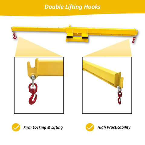 Nail Every Lift Task With This Heavy Duty 5 Ton Forklift Jib Boom Crane Featuring Bidirectional Telescopic Hoist, showcasing double lifting hooks.