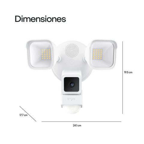 Front view of Smart Floodlight Security Camera With 2600 Lumens, 1080P HD, Outdoor IP65 Weatherproof, Color Night Vision, 270 Degree Motion Detection, 105dB Siren, And Two Way Audio with dimensions labeled.