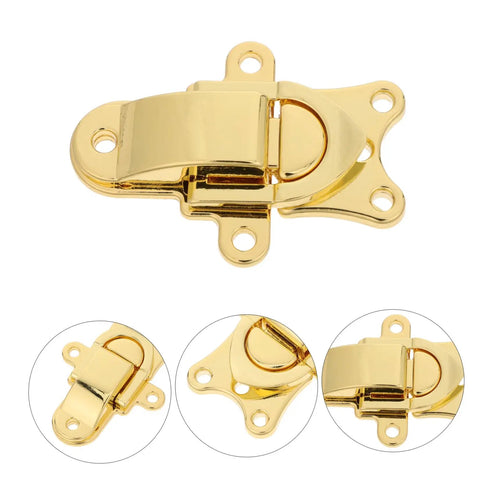 Retro Golden Metal Duckbilled Hasp Lock Toggle Latch Set, zinc alloy fastener, ideal for tool chests, jewelry boxes, and wooden trunks.