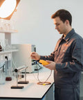 K Type Thermocouple Probe With 2 Pin Flat Mini Connector And 78 Inch Fiberglass Insulated Lead Ready To Roll Temperature Sensor For -58F To 752F Range Compatible With Most K Type Thermometers Controllers And Data Loggers held near lab equipment
