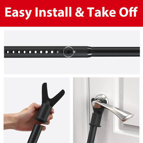 Heavy Duty Door Security Bar Adjustable Interior Reinforced Door Jammer With Steel Lock Pin For Sliding Glass Doors installation process showing handle and locking mechanism.