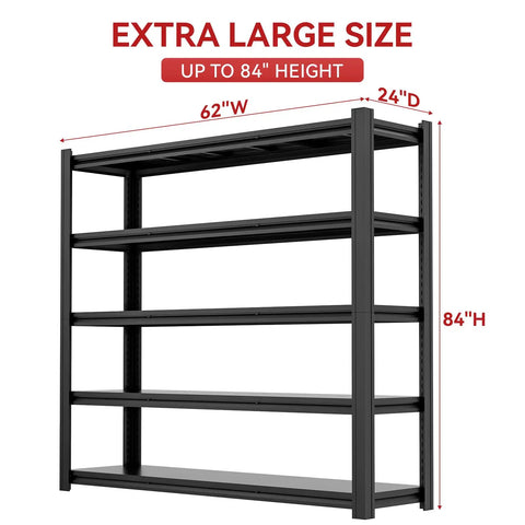 84 Inch Heavy Duty Metal Storage Shelving Unit With 5000 Lb Capacity 5 Tier Adjustable Freestanding Garage Shelves 84H 62W 24D Black