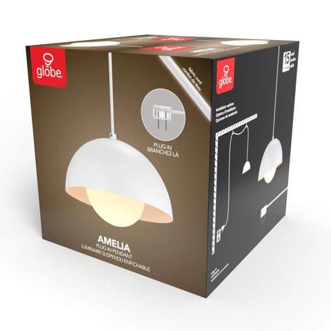 Matte White Plug In Pendant Light With White Glass Shade 15 Foot Cord Easy To Install For Bedroom Living Room Kitchen Island