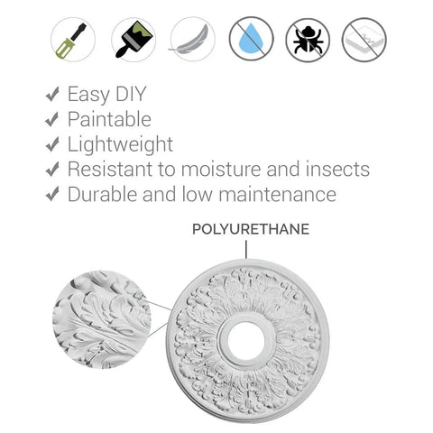 Attica Rose Ceiling Medallion Ultra Pure White, 26 Inch Diameter, easy DIY, paintable, lightweight, durable polyurethane
