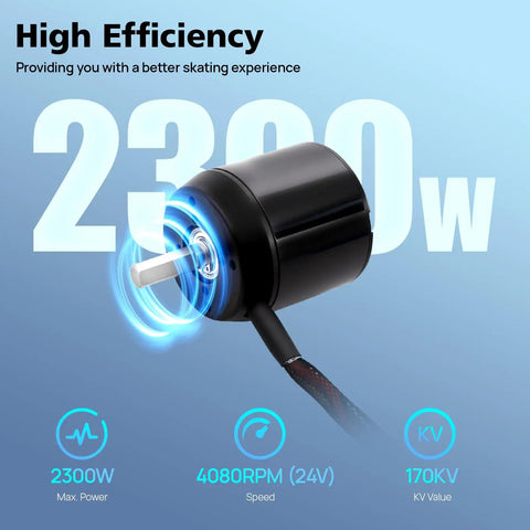 Image of the 2300W Brushless Motor For Electric Skateboards And DIY E Vehicles, showing 4080 RPM high torque and 170KV specifications.