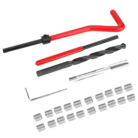 Beefed Up Thread Repair Kit M7x1 Stainless Steel 25 Piece Set For Fixing Damaged Threads In Aluminum And Soft Metals Reinforces Holes With Stainless Inserts Quick Fit Reusable Fastening Solution, tools and inserts