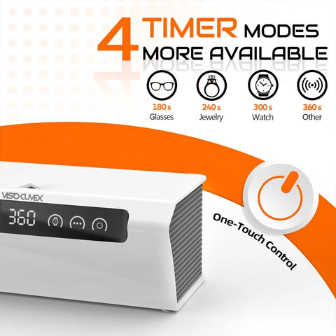 Ultrasonic Jewelry Cleaner 45KHz Machine With 4 Cleaning Modes And Sixteen Point Nine Ounce Capacity shown with digital touch control.