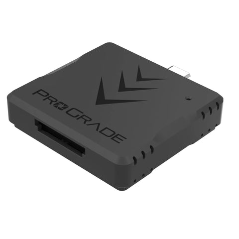 Black CFexpress Type A Single Slot Mobile Card Reader With USB C 3.2 Gen 2 Delivers Up To 10 Gbps Transfer Speeds, angled view
