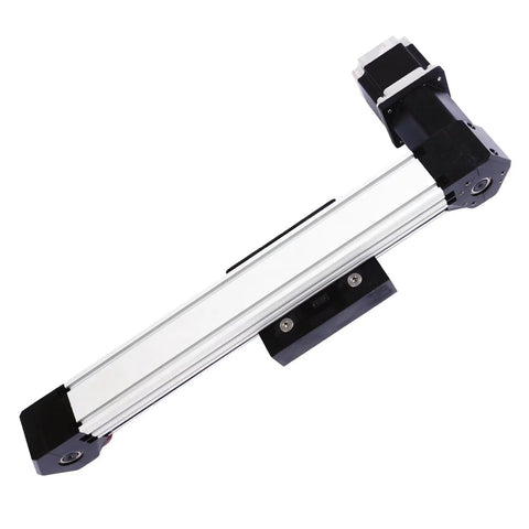 FUYU FPB45 belt-drive linear stage with NEMA 23 motor, silver aluminum extrusion and black end caps