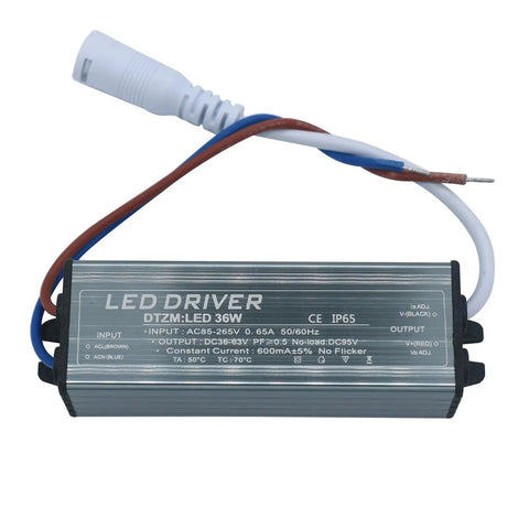 LED Driver 600mA 36W Power Supply AC 85 265V Input Output 36 65V For LEDs Waterproof Outdoor Heavy Duty All Weather Home Lighting Built Tough Easy Install And Repairs Ready, silver metal driver with wires