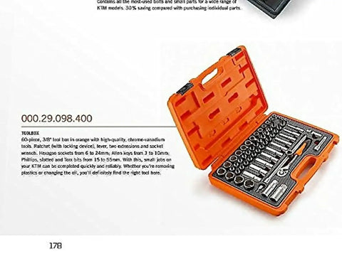 Pro Grade 60 Piece Three Eighth Inch Drive Tool Box Set Kit In Orange Case With Chrome Vanadium Tools, Ratchet, Sockets, Bits