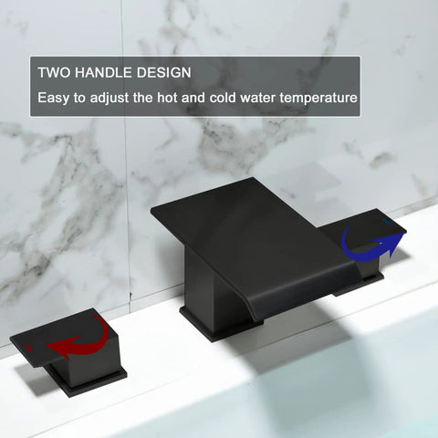Deck Mount Roman Tub Faucet Set With 3 Hole Mount Dual Handle High Flow Matte Black Waterfall Spout on bathtub rim