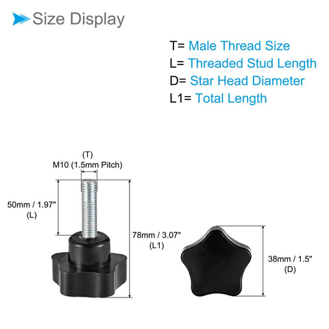 Star Clamping Knobs M8 Thread 21mm Stud 30mm Head Black Plastic Thumb Screw Size Diagram