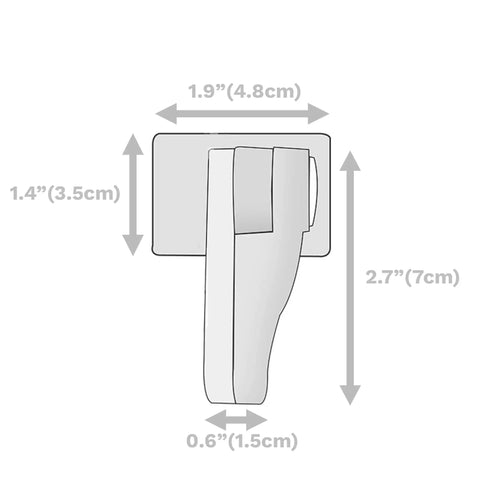 Diagram showing dimensions of Child Proof Door Lever Lock Pack With 3M Adhesive Universal Fit No Drill Minimalist Design Easy Install.