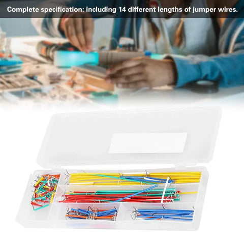 Starter DIY Electronics Jumper Wire Kit with 140 pcs, assorted male to male breadboard wires in storage box, pre-stripped