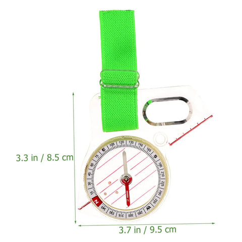 Thumb Type Directional Compass For Outdoor Navigation with green strap, Portable Hiking Tool, Durable Acrylic Pocket Compass For Camping And Orienteering, Easy Readings For Adults On The Go