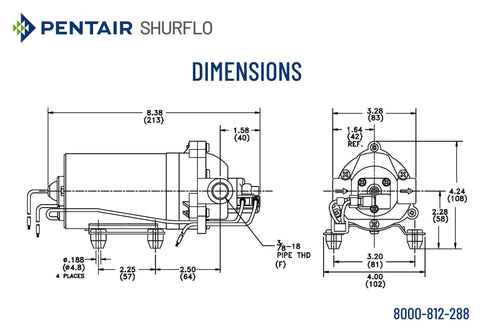 Technical drawing of Heavy Duty Diaphragm Water Pump For Spray And Fluid Transfer 115V AC 1.4 GPM Up To 100 PSI Self Priming Switch Bypass Control